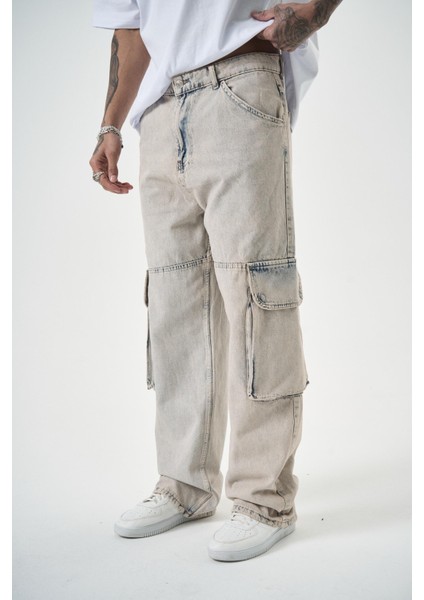 Erkek Washed Paraşüt Kargo Baggy Pantolon A.mavi