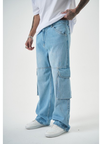 Erkek Washed Paraşüt Kargo Baggy Pantolon Mavi fiyatları