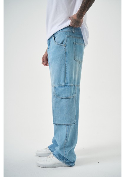 Erkek Washed Paraşüt Kargo Baggy Pantolon Mavi modelleri