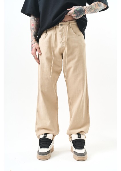 Erkek Parça Boya Baggy Pantolon Bej