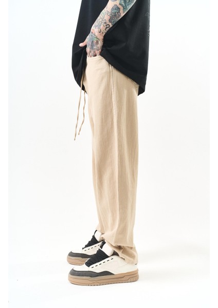 Erkek Parça Boya Baggy Pantolon Bej