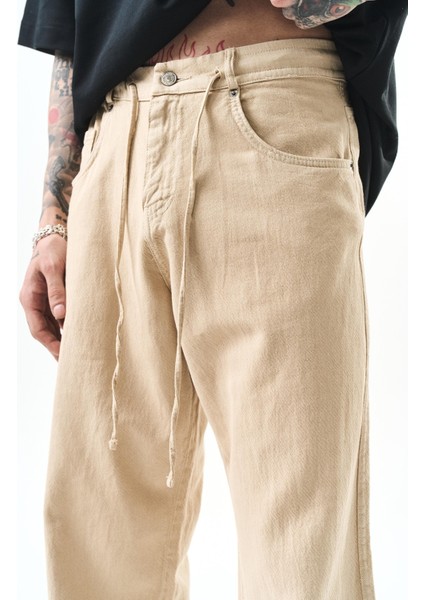 Erkek Parça Boya Baggy Pantolon Bej