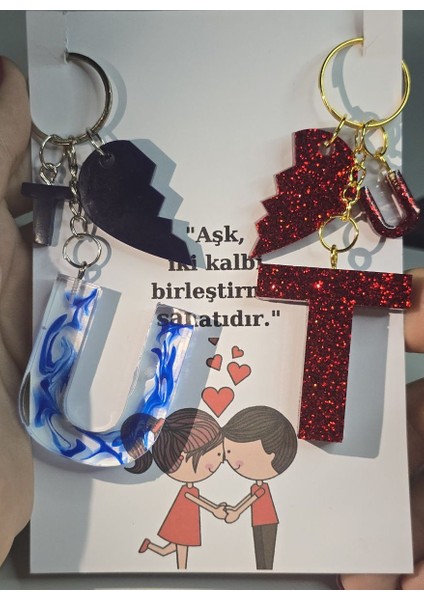 Epoksi Siyah Sevgili Çift Anahtarlık Sevgililer Günü Konsept