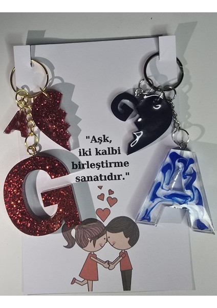 Epoksi Siyah Sevgili Çift Anahtarlık Sevgililer Günü Konsept