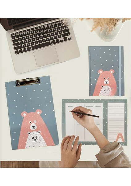 Desenli A4 Kapaksız Sekreterlik Masaüstü Haftalık Planlayıcı ve A5 Sert Kapak Lastikli Defter Planner Planlama Seti Ofis