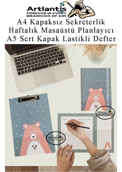 Desenli A4 Kapaksız Sekreterlik Masaüstü Haftalık Planlayıcı ve A5 Sert Kapak Lastikli Defter Planner Planlama Seti Ofis fiyatları