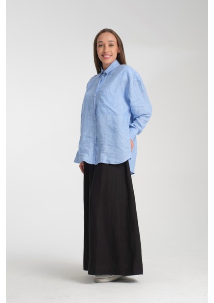 Kadın %100 Keten Oversize Rahat Kesim Uzun Kollu Gömlek – Doğal, Nefes Alabilir, Şık Tasarım 2001