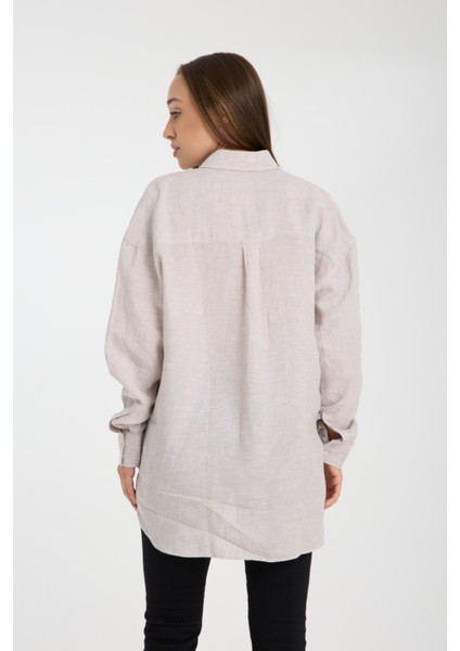 Kadın %100 Keten Oversize Rahat Kesim Uzun Kollu Gömlek – Doğal, Nefes Alabilir, Şık Tasarım 2001 modelleri