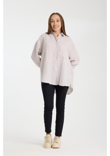 Kadın %100 Keten Oversize Rahat Kesim Uzun Kollu Gömlek – Doğal, Nefes Alabilir, Şık Tasarım 2001 fırsatları