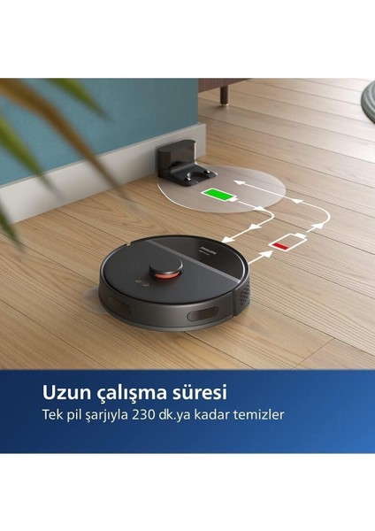 Kuru ve MOPLU,4000PA Emiş Gücü, Ultra Sensör Donanımlı, 230DK Çalışma Akıllı Robot Süpürge Uyumlu