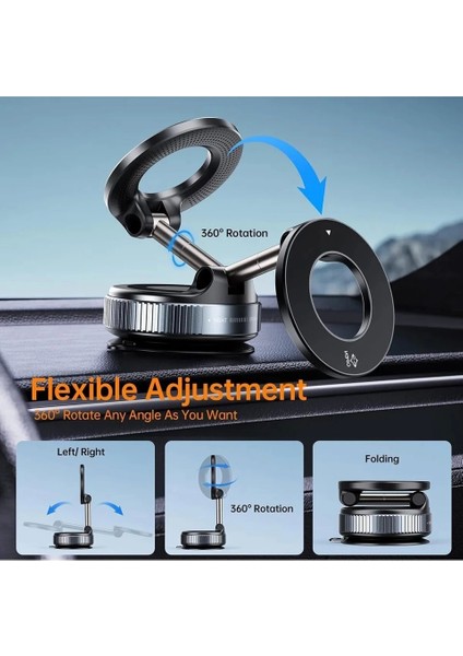 360 Dönebilen Ayarlanabilir Araç Içi Tutucu Kullanılabilen Vakumlu K007 Magsafe Telefon Tutucu