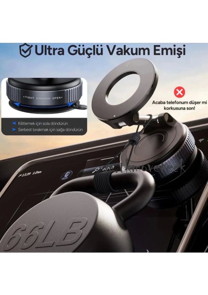 360 Dönebilen Ayarlanabilir Araç Içi Tutucu Kullanılabilen Vakumlu K007 Magsafe Telefon Tutucu
