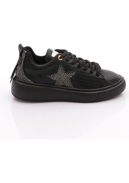 B1004 Kadin Silver Taşli Baskili Sneakers Ayakkabi