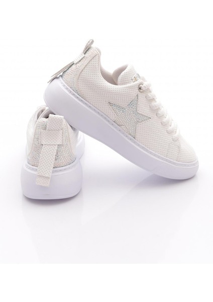B1004 Kadin Silver Taşli Baskili Sneakers Ayakkabi modelleri
