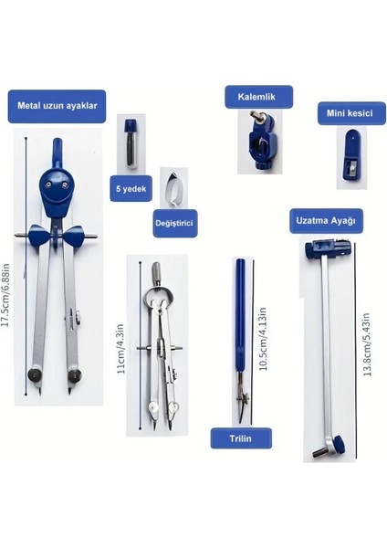 Pergel Takımı Ayaklı, Paslanmaz Çelik, Mimarlık, Mekanik, Pergel, Trilin-Kutusunda Set fiyatları