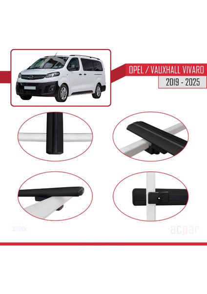 Opel Vivaro C 2019 ve Sonrası ile Uyumlu Basıc Model Ara Atkı Tavan Barı Siyah 2 Adet