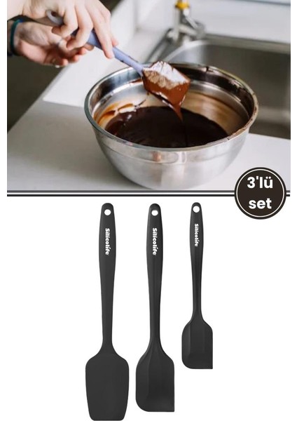 3’lü Spatula Seti, Isıya Dayanıklı Yanmaz Yapışmaz Silikon Küçük Spatula Büyük Spatula Kaşık Spatula