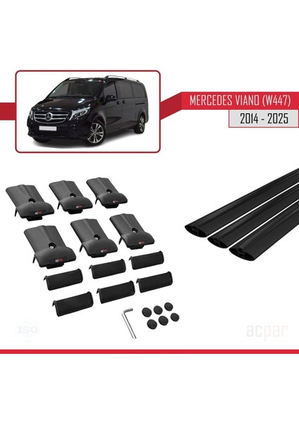 Mercedes Viano 3 (W447) 2014 ve Sonrası ile Uyumlu Fly Model Ara Atkı Tavan Barı Siyah 2 Adet indirimleri