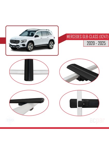 Mercedes Glb Class (X247) 2020 ve Sonrası ile Uyumlu Basıc Model Ara Atkı Tavan Barı Siyah 2 Adet