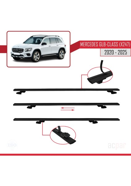 Mercedes Glb Class (X247) 2020 ve Sonrası ile Uyumlu Basıc Model Ara Atkı Tavan Barı Siyah 2 Adet