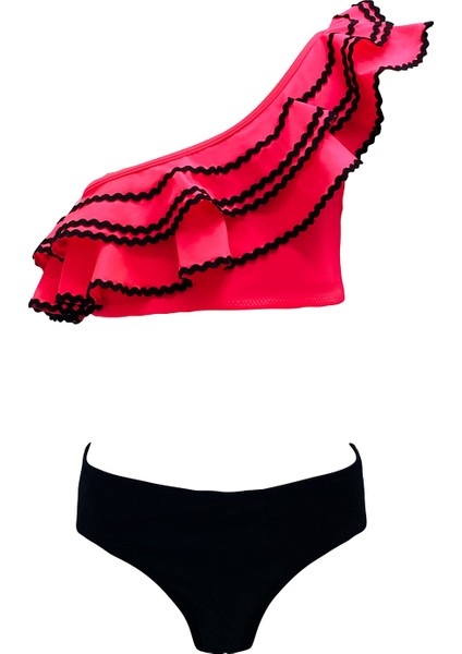 Tek Omuz Fırfırlı Su Taşı Detaylı 50UV Kız Çocuk Bikini Takımı By Nessi Byrd