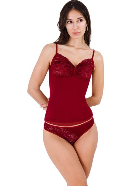 8610 Bordo Renk 2li Atlet Dantelli Takım