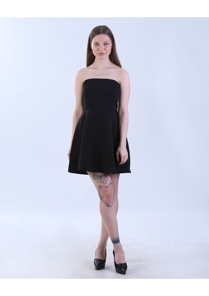 Straplez Mini Elbise Siyah S