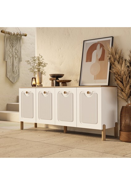 1740 Napoli 180 cm (Membran Mdf Kapaklı) Bohem Konsol Sepet - Beyaz