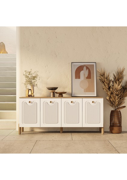 1740 Napoli 180 cm (Membran Mdf Kapaklı) Bohem Konsol Sepet - Beyaz