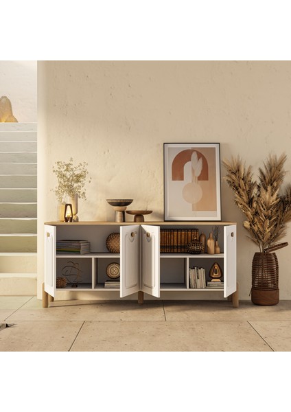1740 Napoli 180 cm (Membran Mdf Kapaklı) Bohem Konsol Sepet - Beyaz