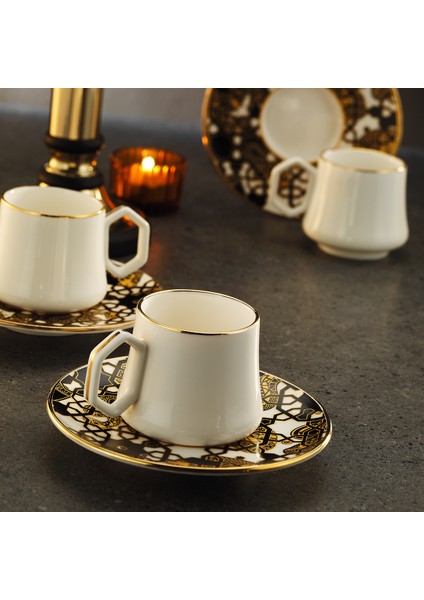 1453 Burçlar Geometrik Gold 12 Parça 6 Kişilik Kahve Fincan Takımı 90 ml