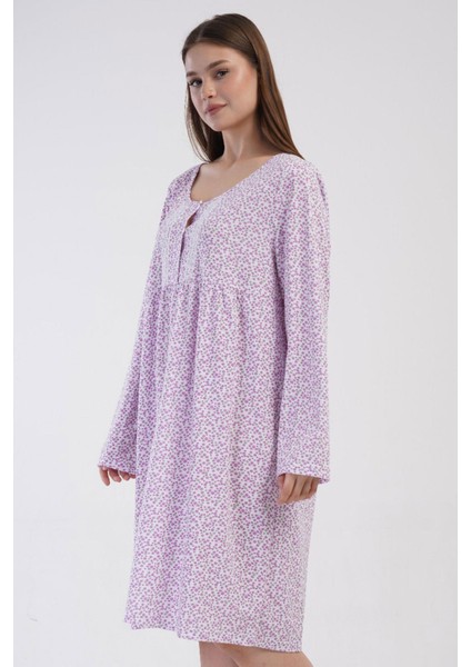 Kadın Büyük Beden Uzun Kol %100 PAMUK Mor Gecelik C4T7N7O161 modelleri