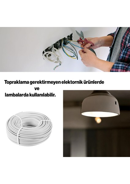 Ttr Cca Çok Telli Elektrik Kablosu Bakır Iletken Damarlı Beyaz Kablo 2x0.75 mm 100 Metre indirimleri