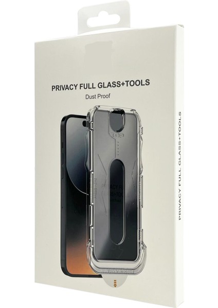 iPhone 14 Plus Kolay Uygulama Aparatlı Dust Proof Privacy Temperli Hayalet Cam Ekran Koruyucu (Siyah)