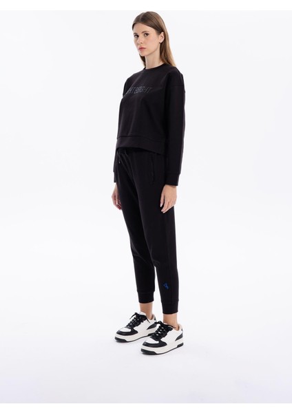 Bisiklet Yaka Numeroloji Baskılı Kadın Sweatshirt