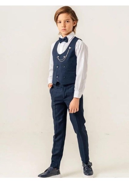 Erkek Çocuk Yelek Gömlek Papyon Rozet Pantolon Tam Set Takım Elbise fiyatları