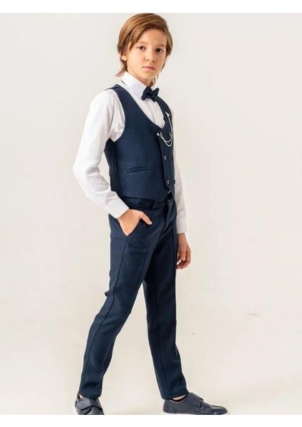 Erkek Çocuk Yelek Gömlek Papyon Rozet Pantolon Tam Set Takım Elbise modelleri