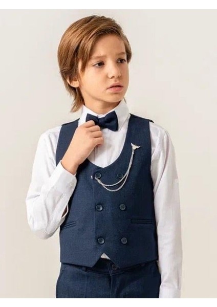 Erkek Çocuk Yelek Gömlek Papyon Rozet Pantolon Tam Set Takım Elbise indirimleri
