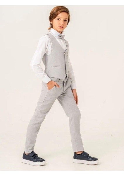 Erkek Çocuk Yelek Papyon Pantolon Rozet Gömlek Tam Set Takım Elbise fırsatları