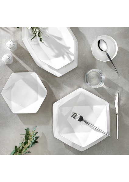 Superfine Bone Star Yemek Takımı 56 Parça-Platin