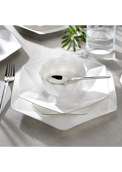 Superfine Bone Star Yemek Takımı 56 Parça-Platin