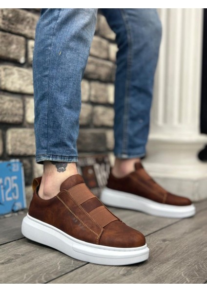 BA0307 Boa Kalın Yüksek Taban Çift Bant Taba Beyaz Erkek Ayakkabı