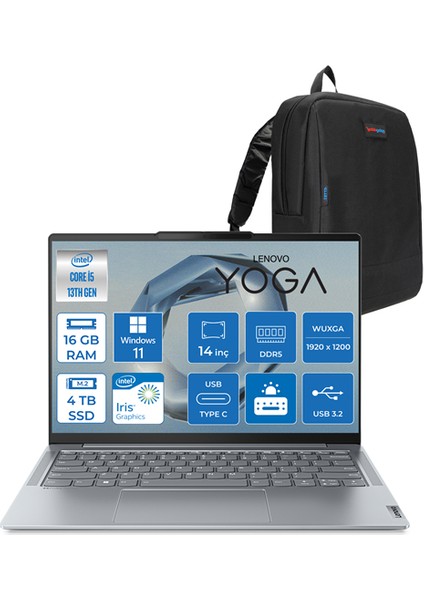 Yoga Slim 6 Intel Core I5 13500H 16 GB LPDDR5X 4tb 14" Wuxga OLED 400NITS Dolby Vision Displayhdr Windows 11 Pro Taşınabilir Bilgisayar TR14IRH8P04 + Zettaçanta