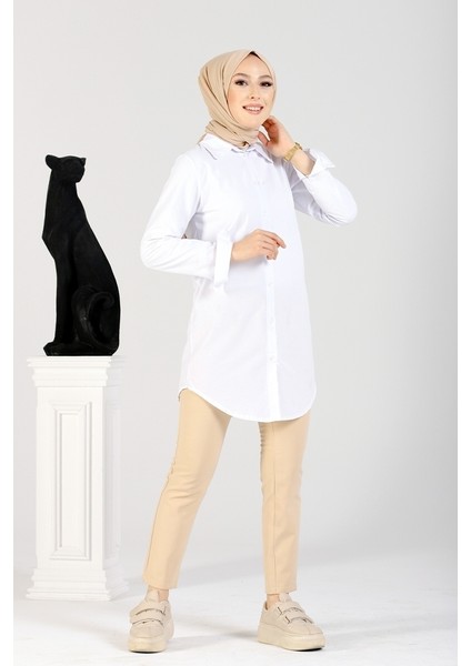 Boyfriend Gömlek Tunik 1411 - Beyaz