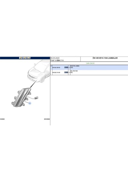 Sag Gunduz Far 3008 P84 Yenı Kasa