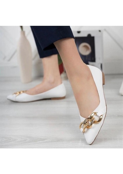 Popi Mint Yeşili Cilt Zincirli Babet Ayakkabı