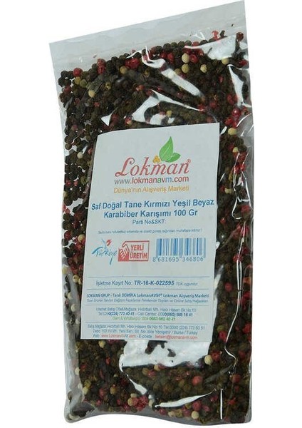 Saf Doğal Tane Kırmızı Yeşil Beyaz Karabiber Karışımı 100 gr Paket