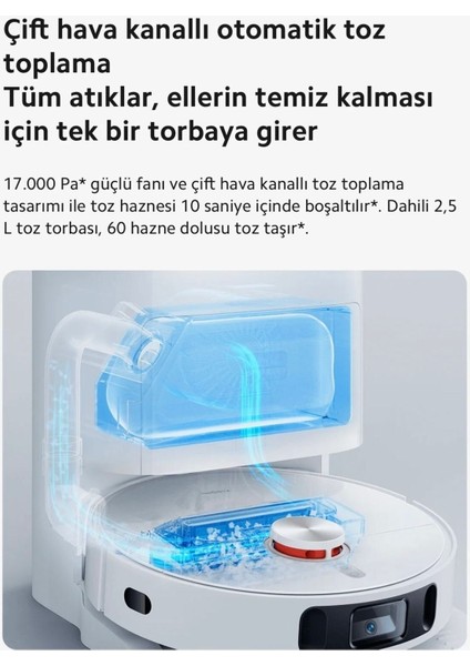 Premium Robot Süpürge ve Mop Beyaz - Ultrasonik Halı Tanıma ve Yüksek Emiş Gücü - Kendini Temizleme