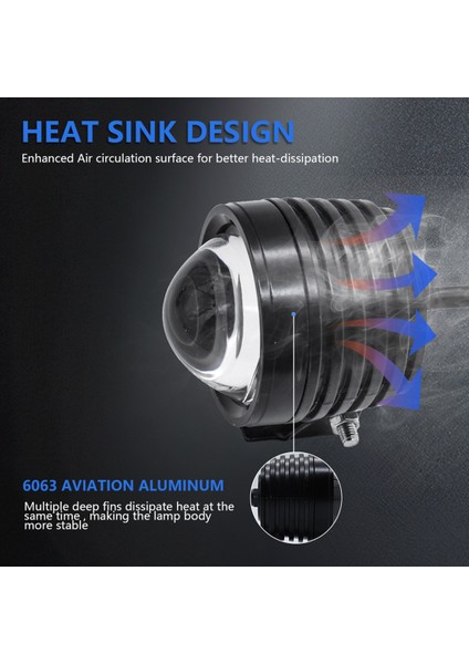 3 Inç Motosiklet Far 30 W 6000LM Balıkgözü LED Motosiklet Işık Far Sürüş Sis Spot Beyaz + Sarı Işık (Yurt Dışından) fiyatları