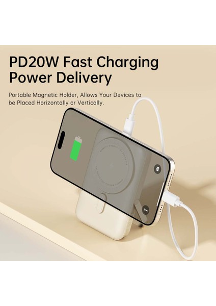 P20 Se 10000 Mah Taşınabilir Şarj Cihazı Pd 20W Standlı Magsafe Powerbank Bej indirimleri